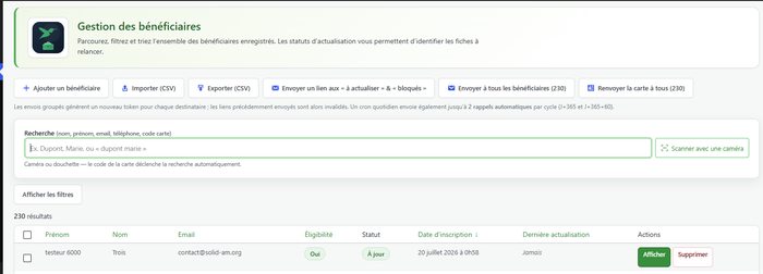 Back-office : Gestion des b&eacute;n&eacute;ficiaires