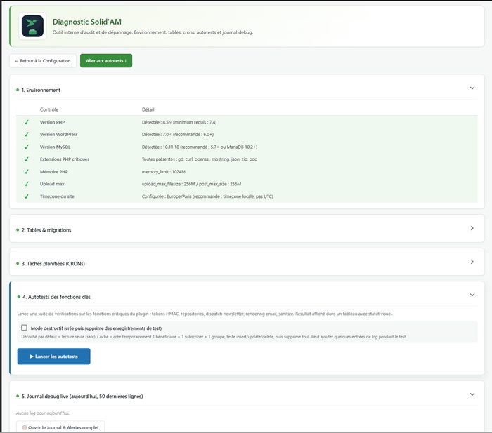Back-office : Diagnostic & autotests